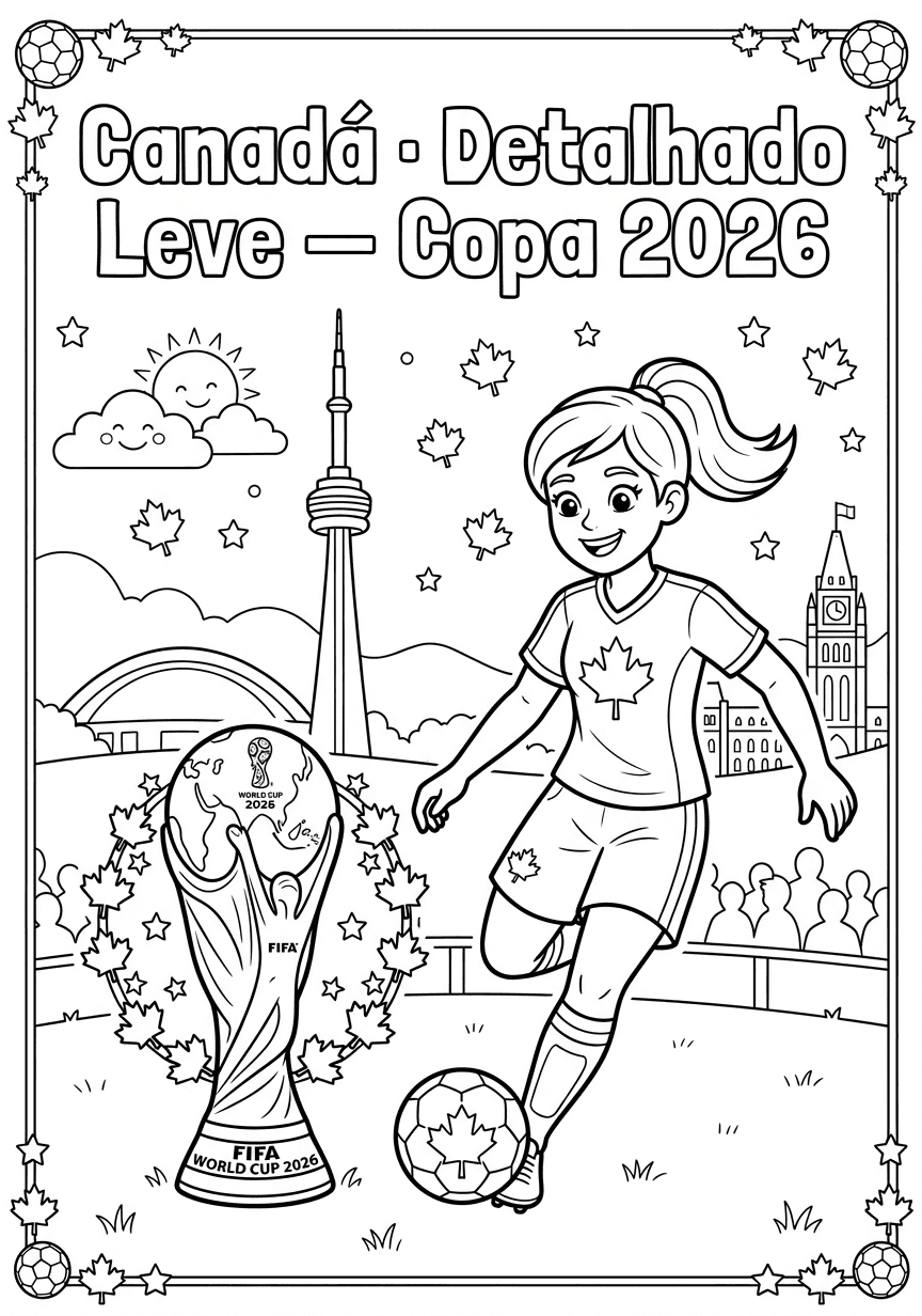 Capa do livro de colorir Canadá · Detalhado Leve — Copa 2026
