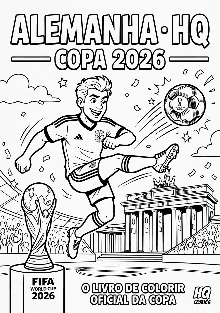 Capa do livro de colorir Alemanha · HQ — Copa 2026