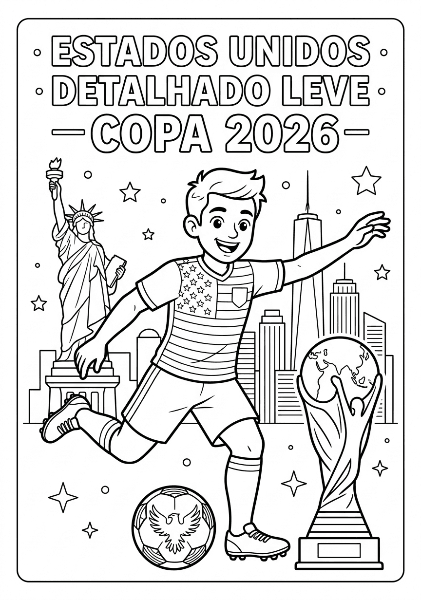 Capa do livro de colorir Estados Unidos · Detalhado Leve — Copa 2026
