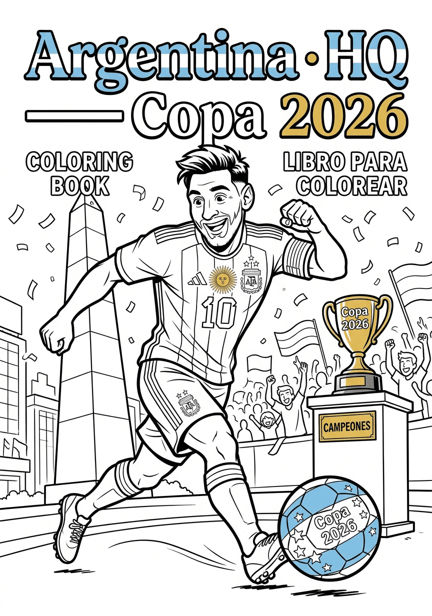 Capa do livro de colorir Argentina · HQ — Copa 2026