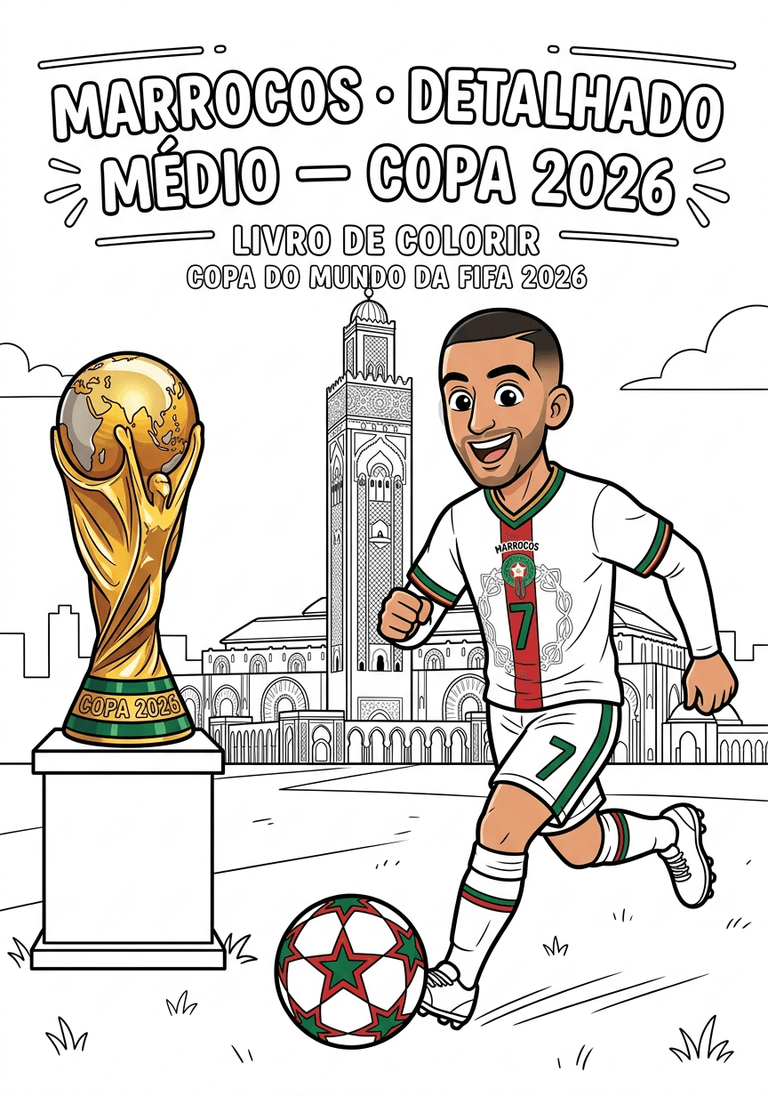 Capa do livro de colorir Marrocos · Detalhado Médio — Copa 2026