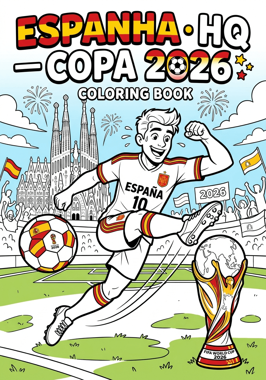 Capa do livro de colorir Espanha · HQ — Copa 2026