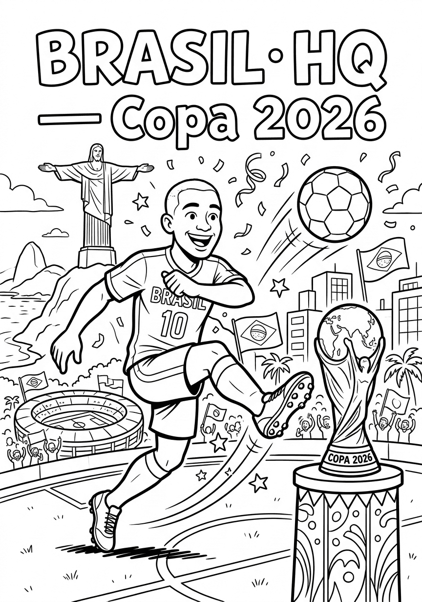 Capa do livro de colorir Brasil · HQ — Copa 2026