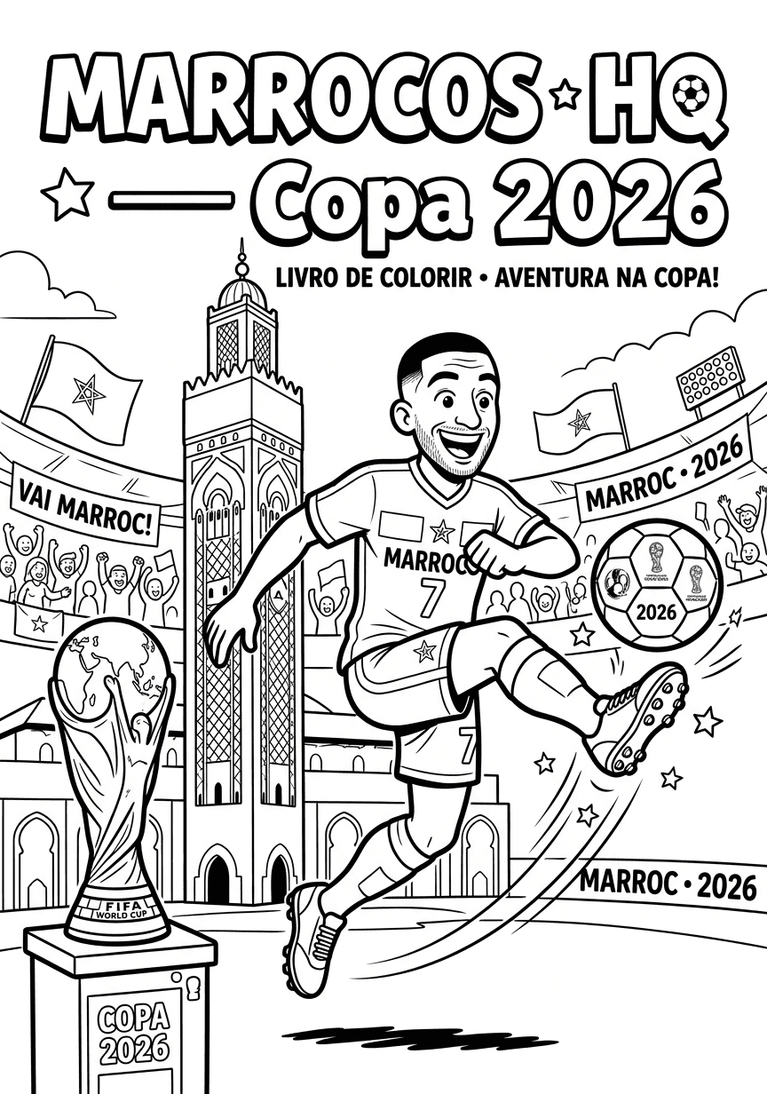 Capa do livro de colorir Marrocos · HQ — Copa 2026