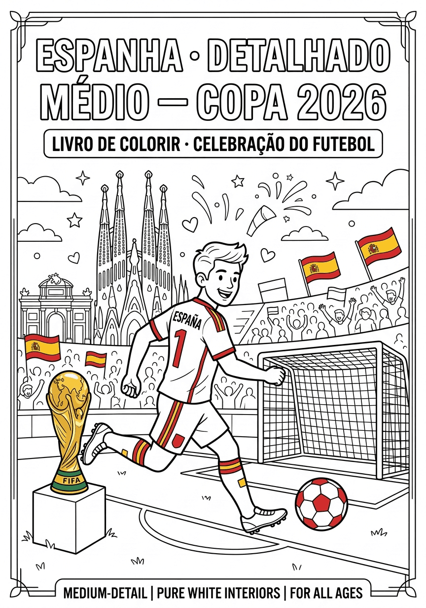 Capa do livro de colorir Espanha · Detalhado Médio — Copa 2026