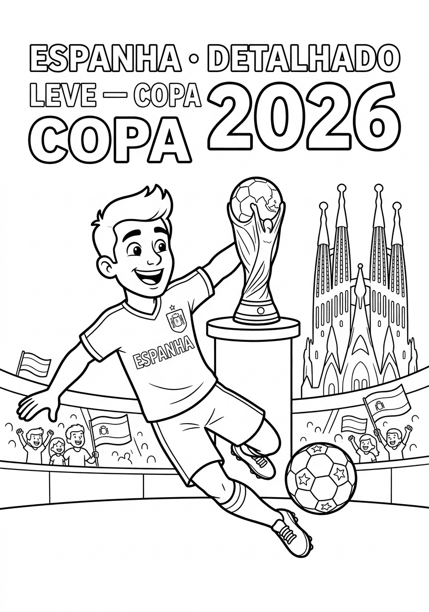 Capa do livro de colorir Espanha · Detalhado Leve — Copa 2026