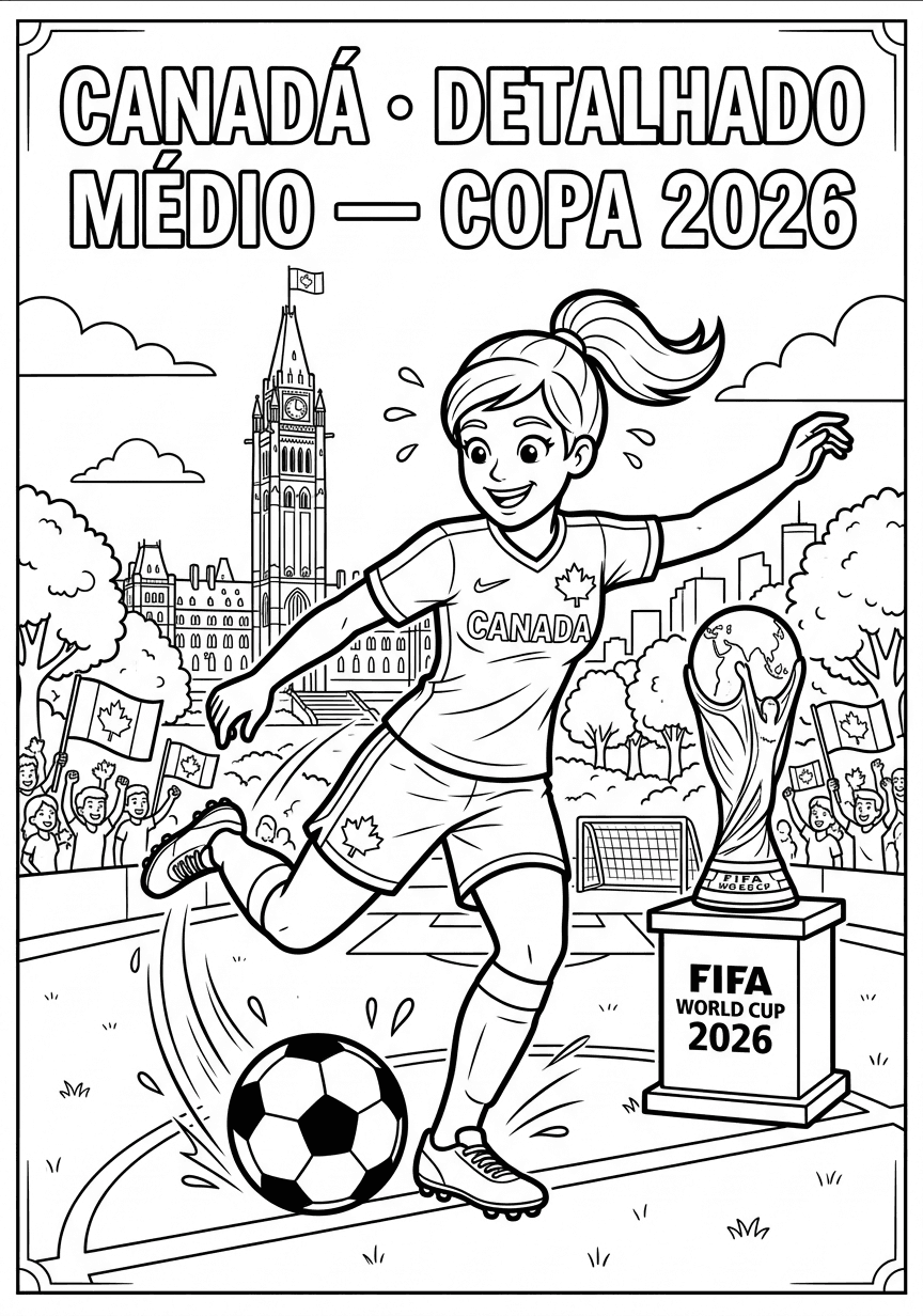 Capa do livro de colorir Canadá · Detalhado Médio — Copa 2026