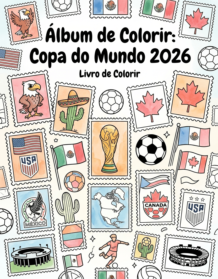 Capa do livro de colorir Álbum de Colorir: Copa do Mundo 2026