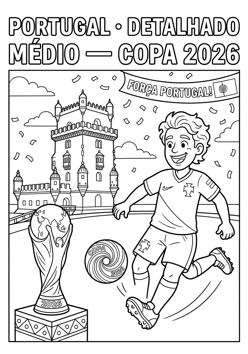 Capa do livro de colorir Portugal · Detalhado Médio — Copa 2026