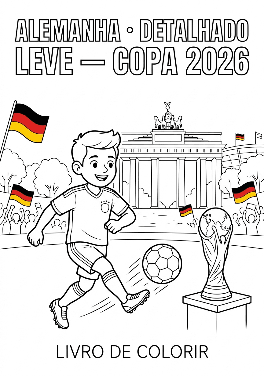Capa do livro de colorir Alemanha · Detalhado Leve — Copa 2026