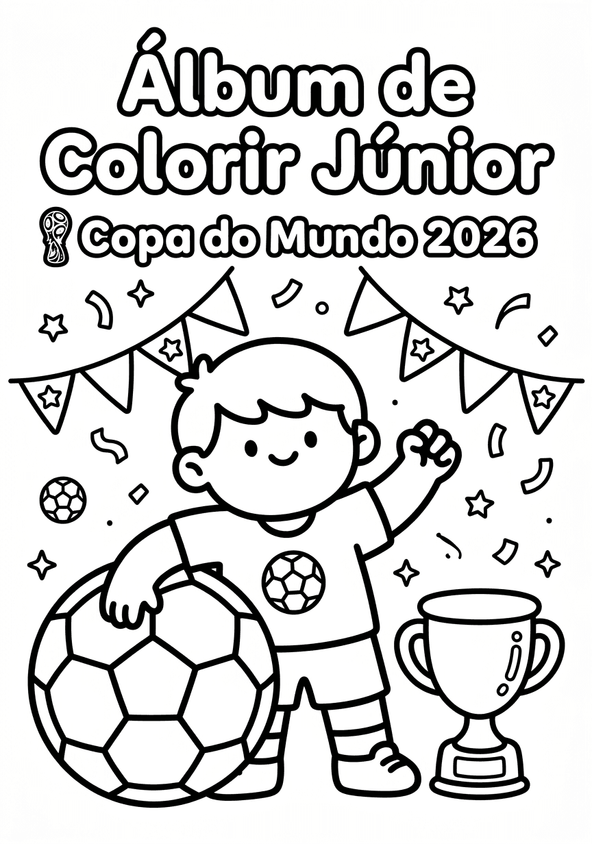 Capa do livro de colorir Álbum de Colorir Júnior — Copa do Mundo 2026